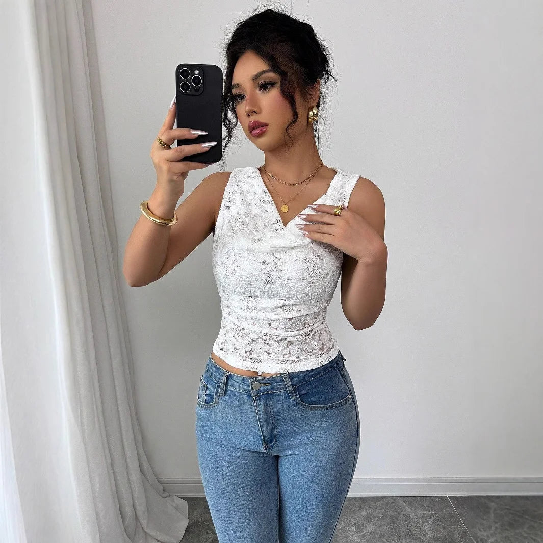 Ruched Lace Sleeveless Top