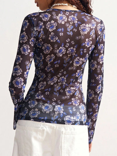 Vintage Floral Mesh Top