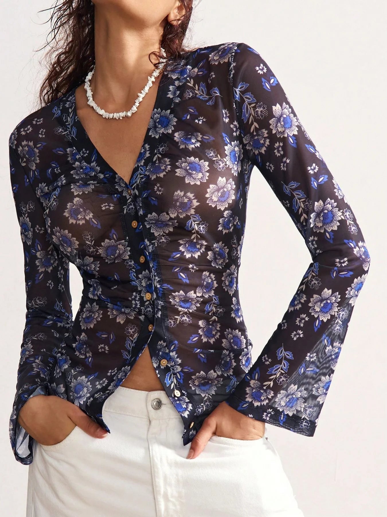 Vintage Floral Mesh Top