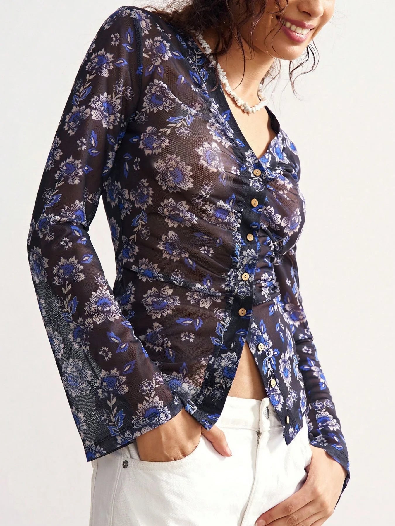 Vintage Floral Mesh Top
