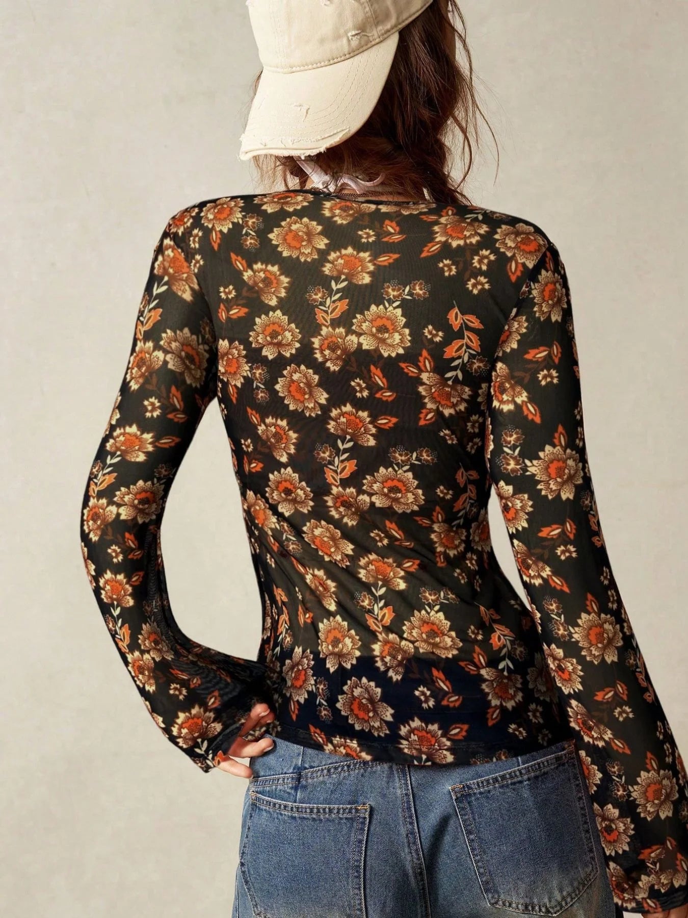 Vintage Floral Mesh Top