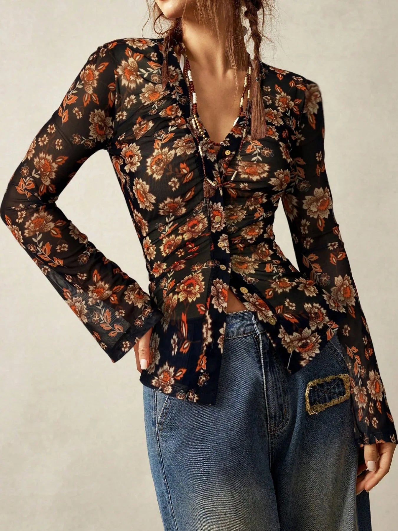 Vintage Floral Mesh Top