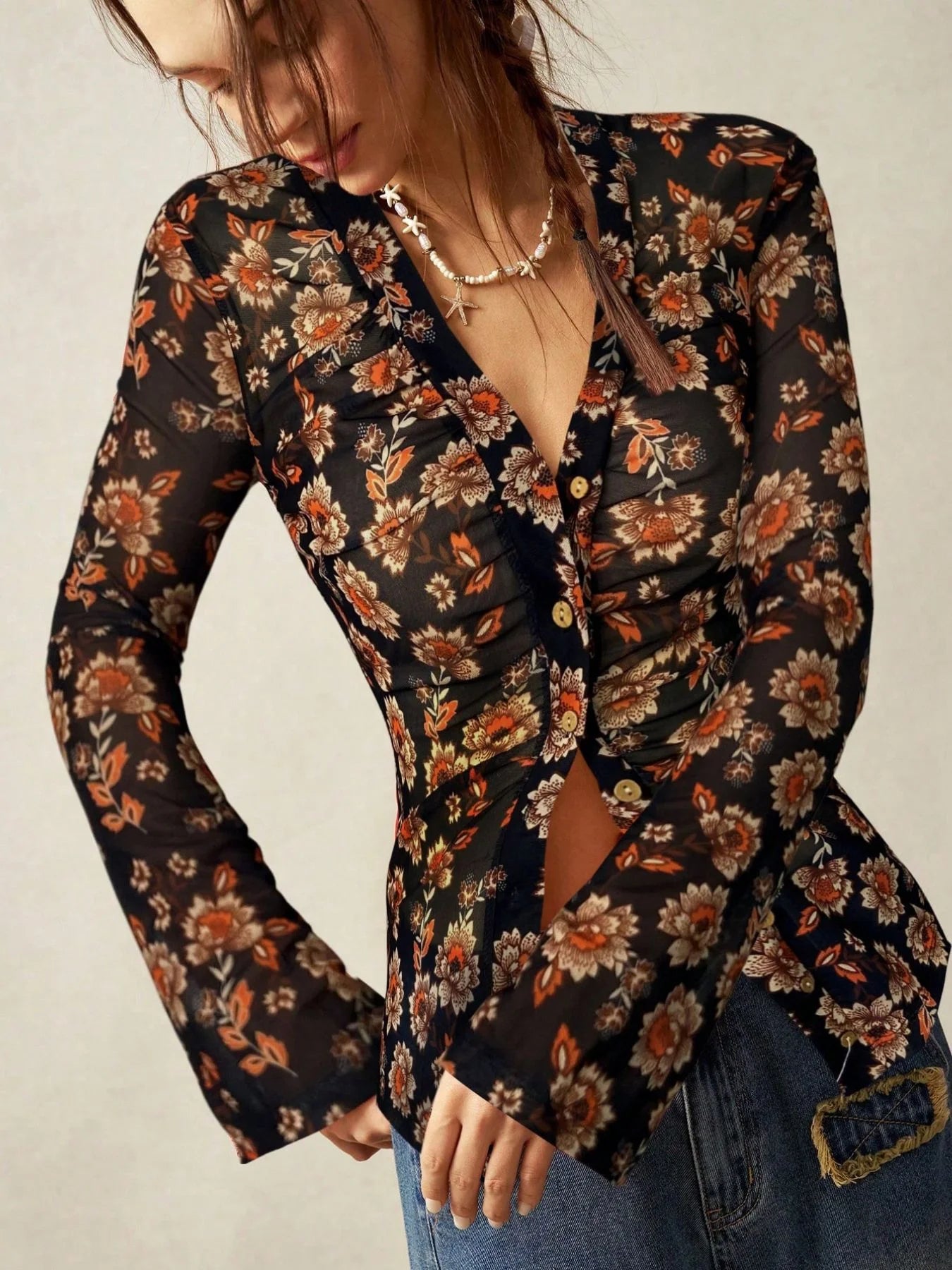 Vintage Floral Mesh Top