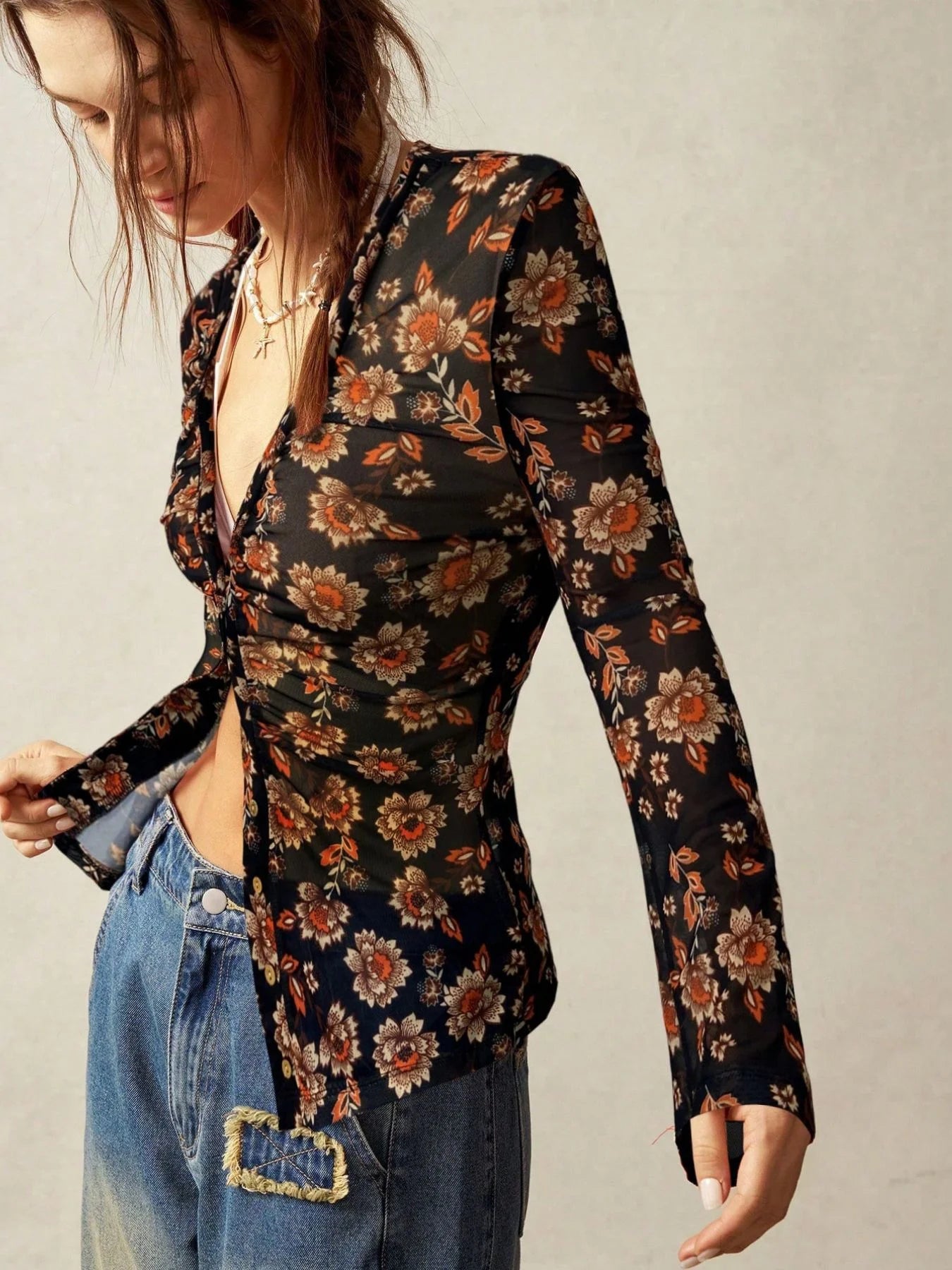 Vintage Floral Mesh Top