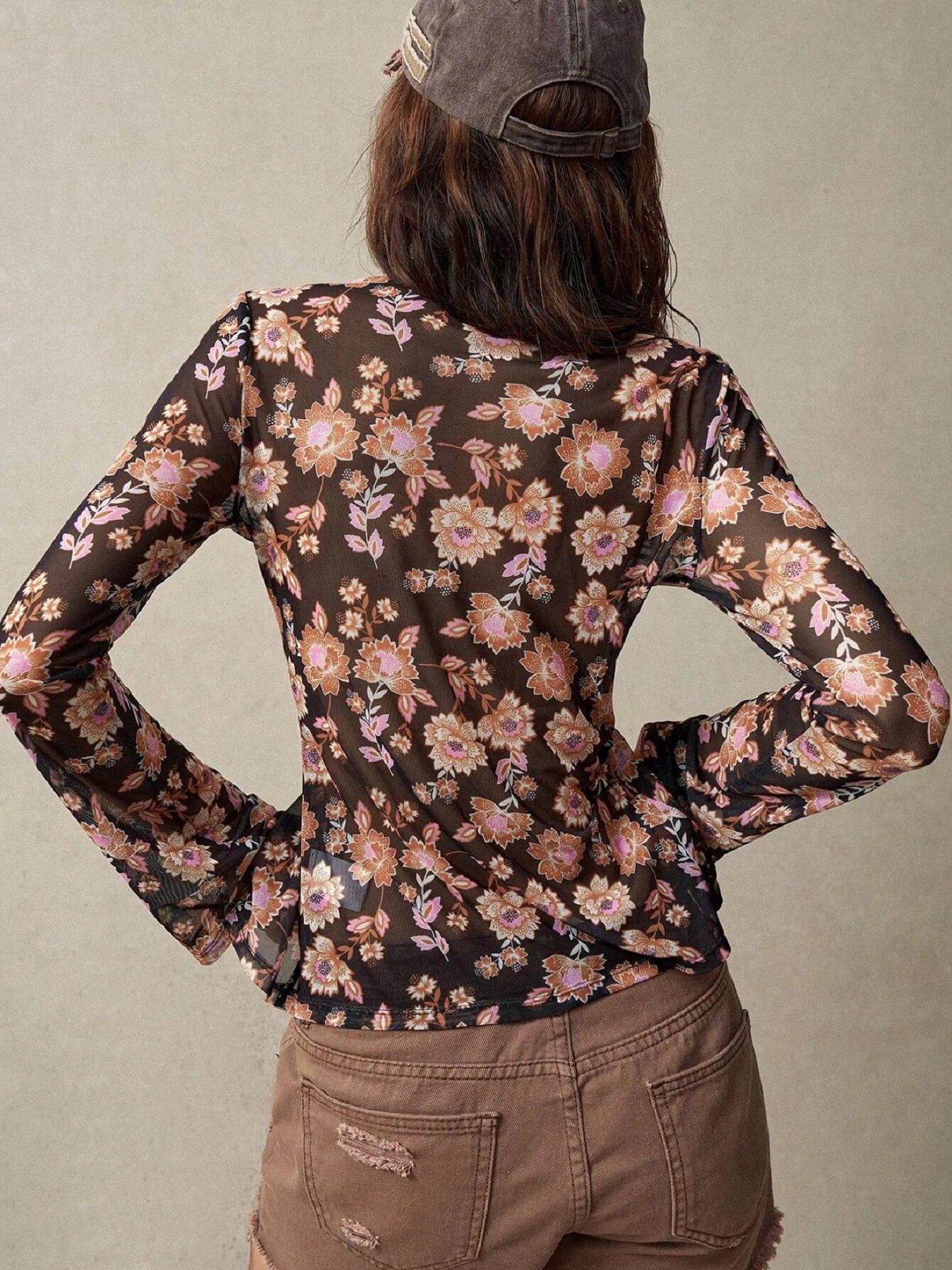 Vintage Floral Mesh Top