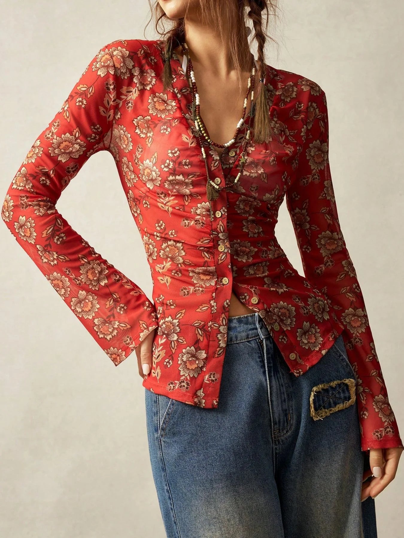 Vintage Floral Mesh Top
