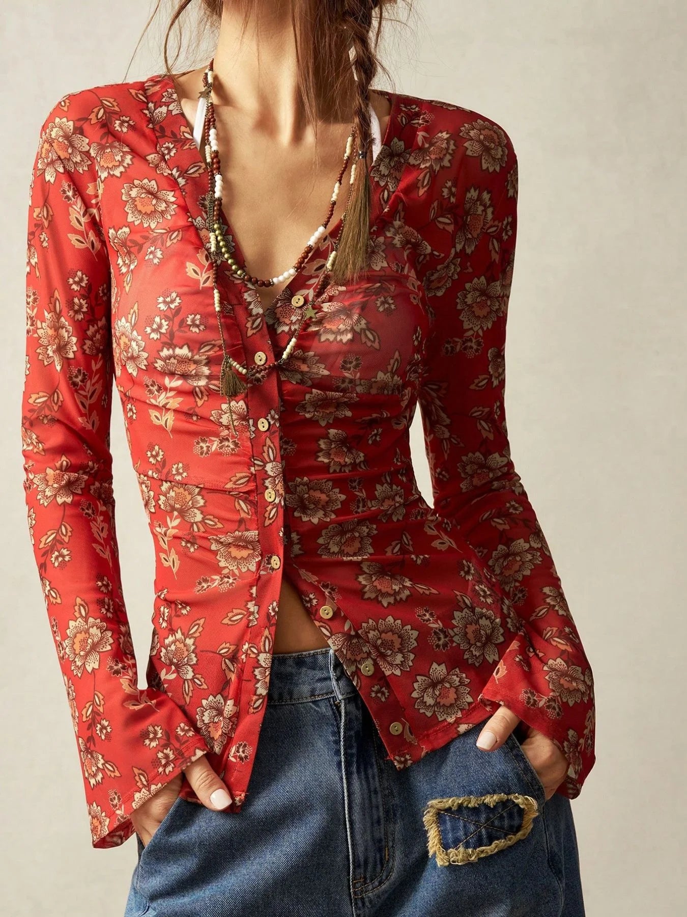 Vintage Floral Mesh Top