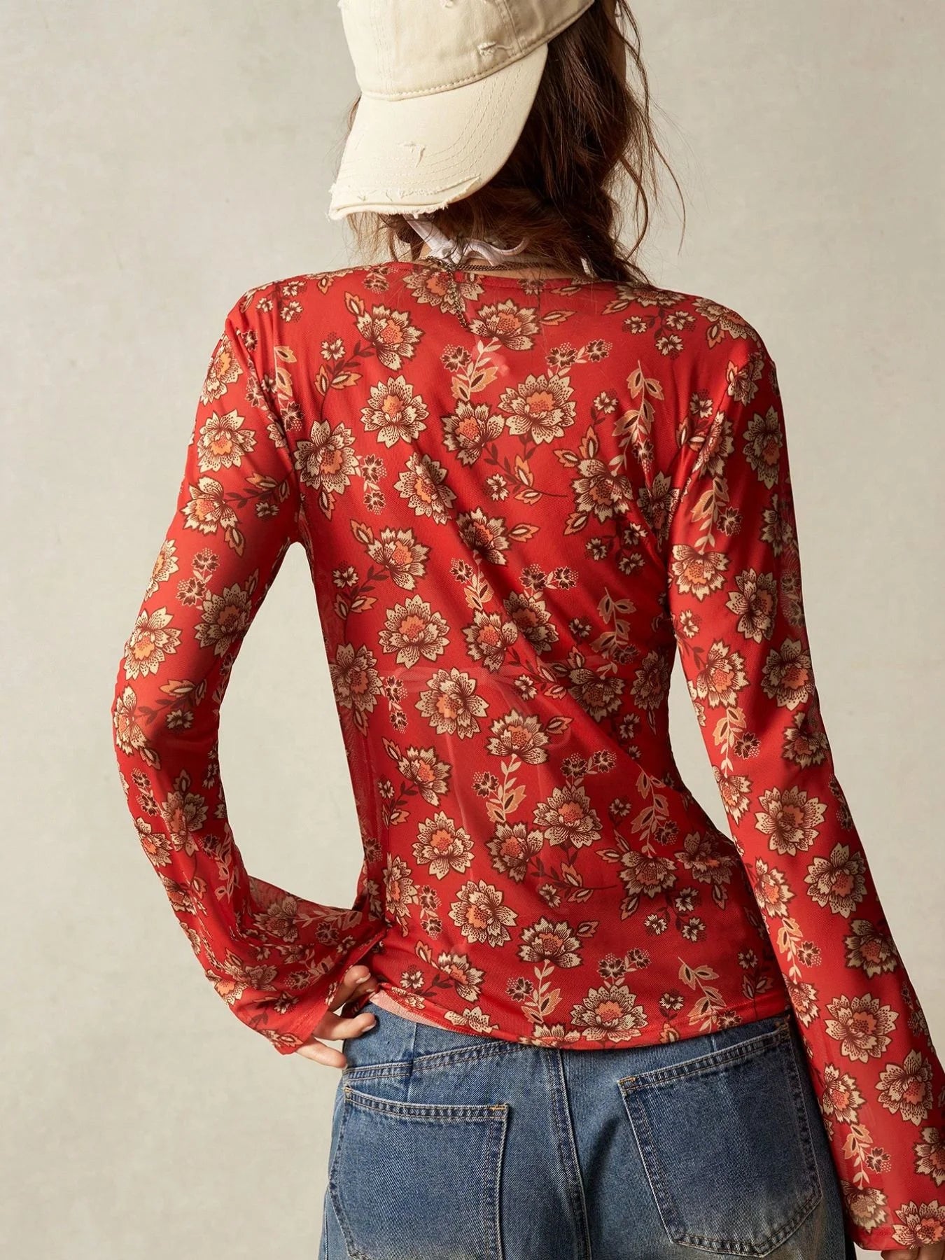 Vintage Floral Mesh Top