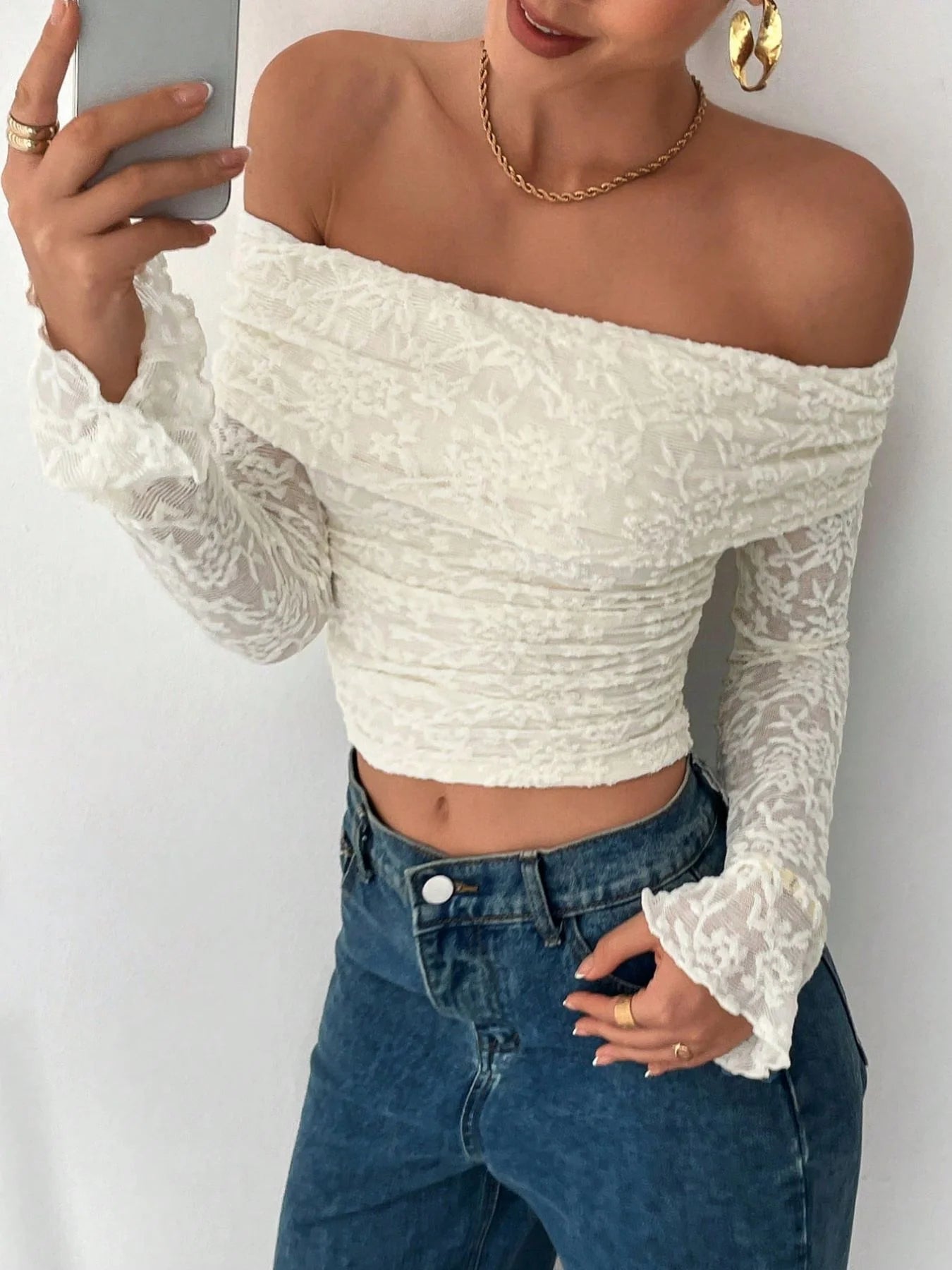Lace Off-Shoulder Crop Top