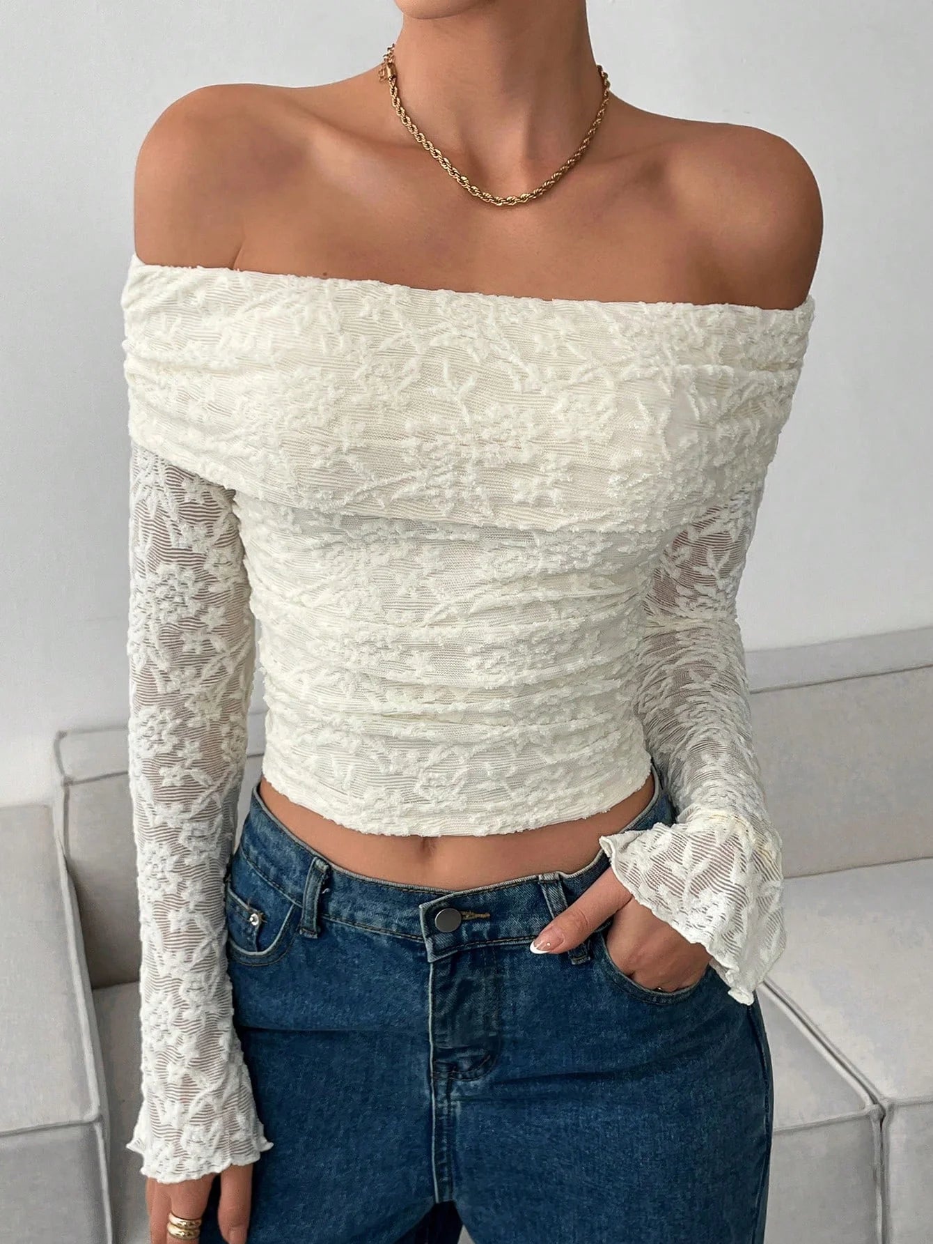 Lace Off-Shoulder Crop Top