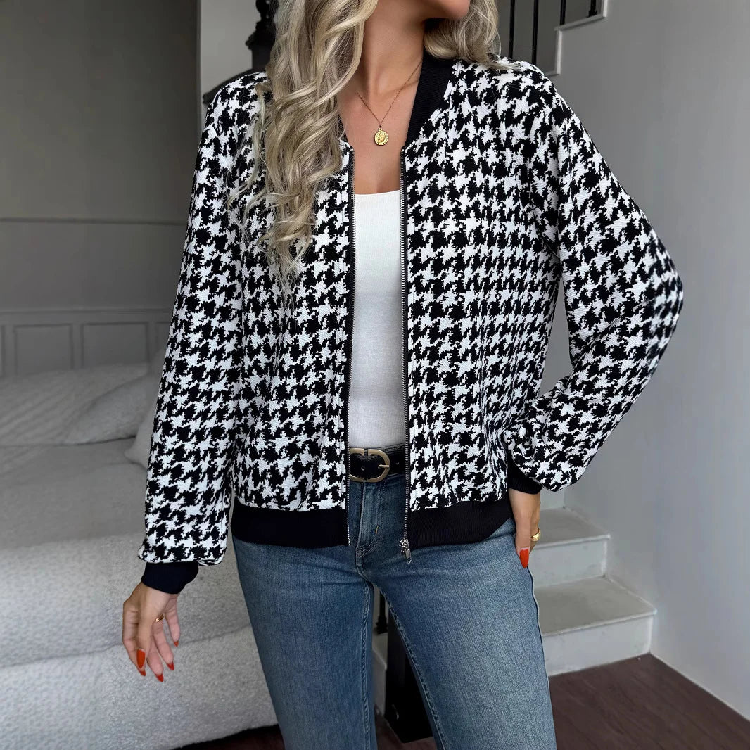 Classic Houndstooth Zip Jacket