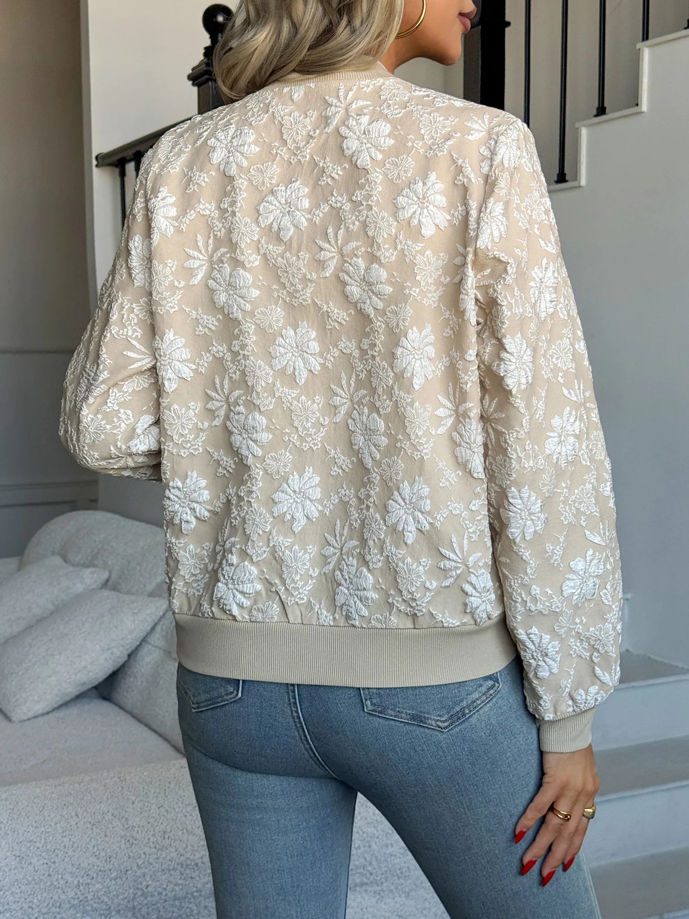 Floral Embroidered Zip Jacket