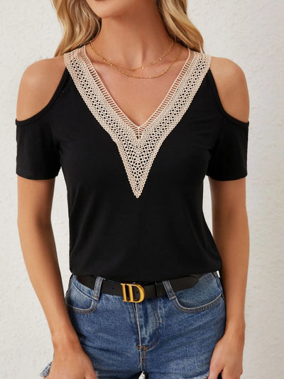 Lace Trim Cold Shoulder Top