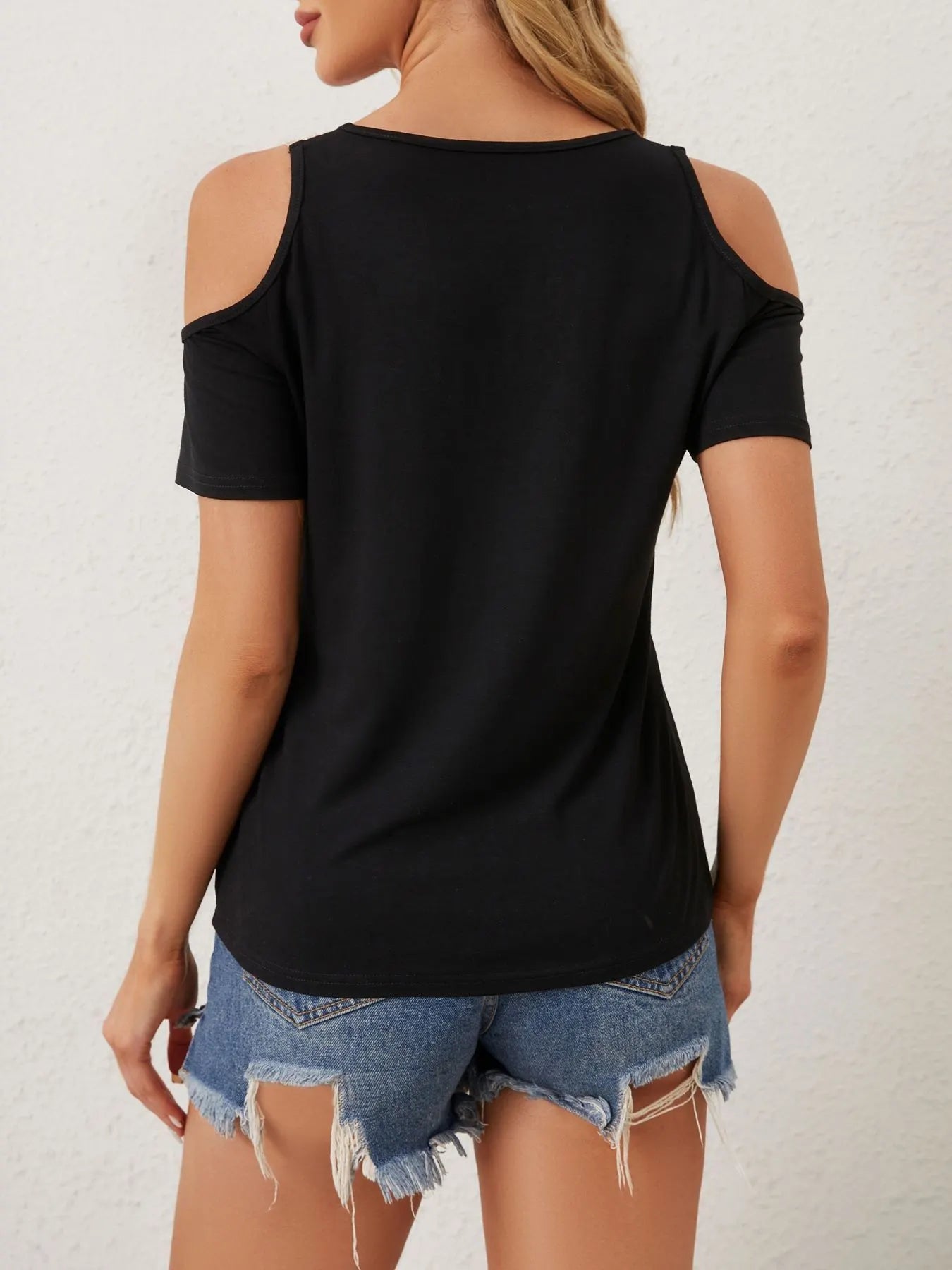 Lace Trim Cold Shoulder Top
