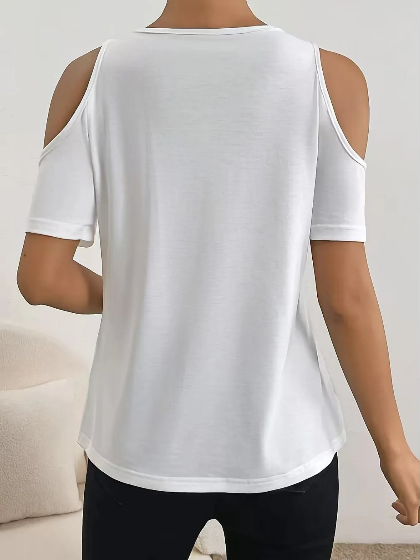 Lace Trim Cold Shoulder Top