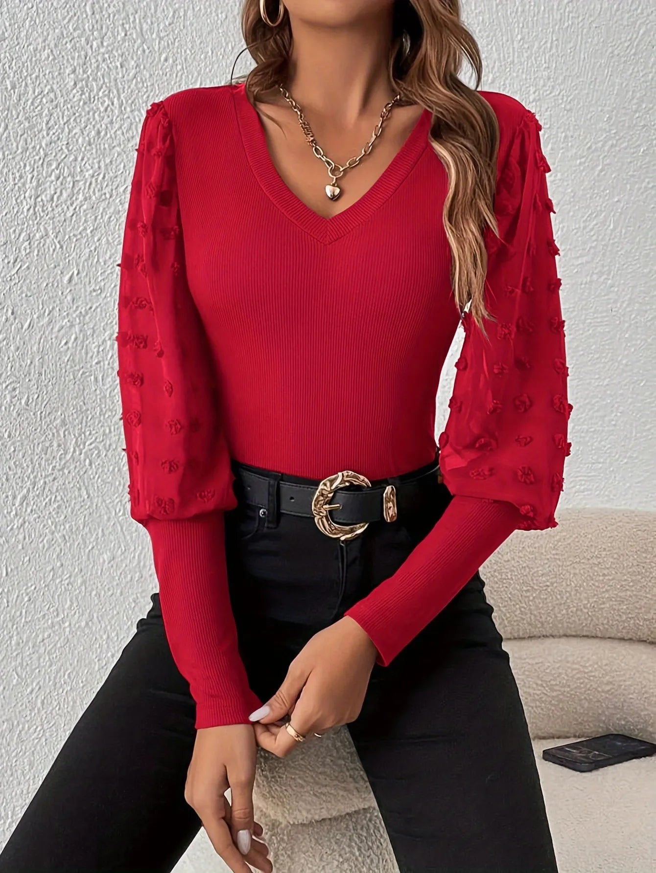 Ruby Puff Sleeve V-Neck Top