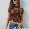 Floral Mesh Mock Neck Top