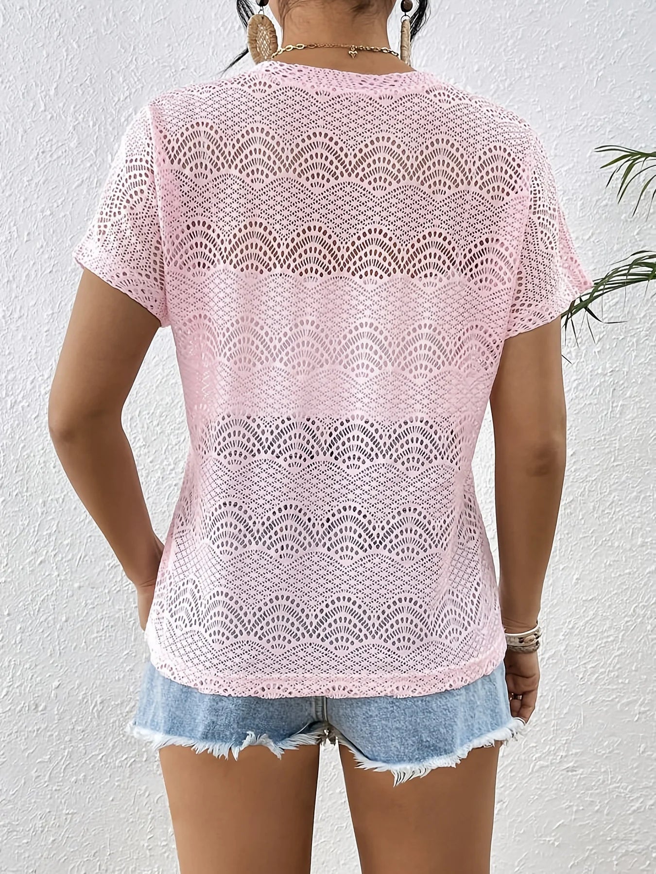 Blush Pink Crochet Knit Top