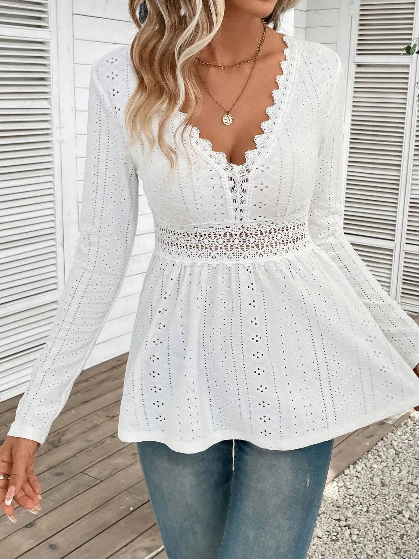 Lace Trim Peplum Top