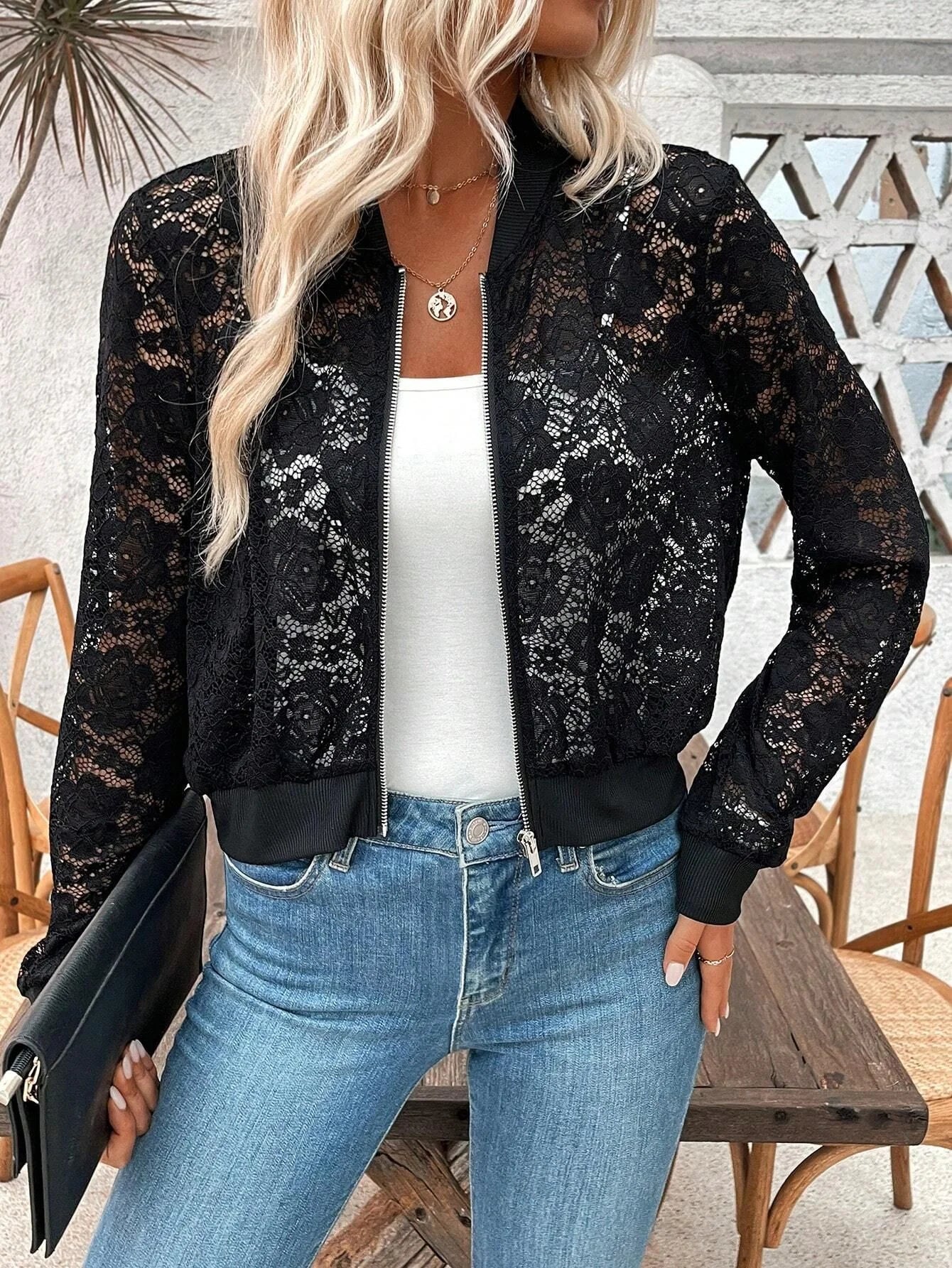 Lace Zip-Up Jacket