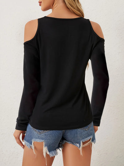 Cold Shoulder Lace Neck Top