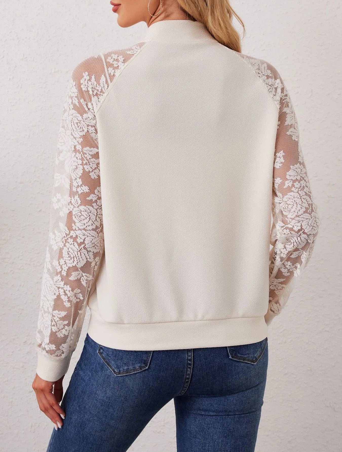 Lace Sleeve Zip Jacket