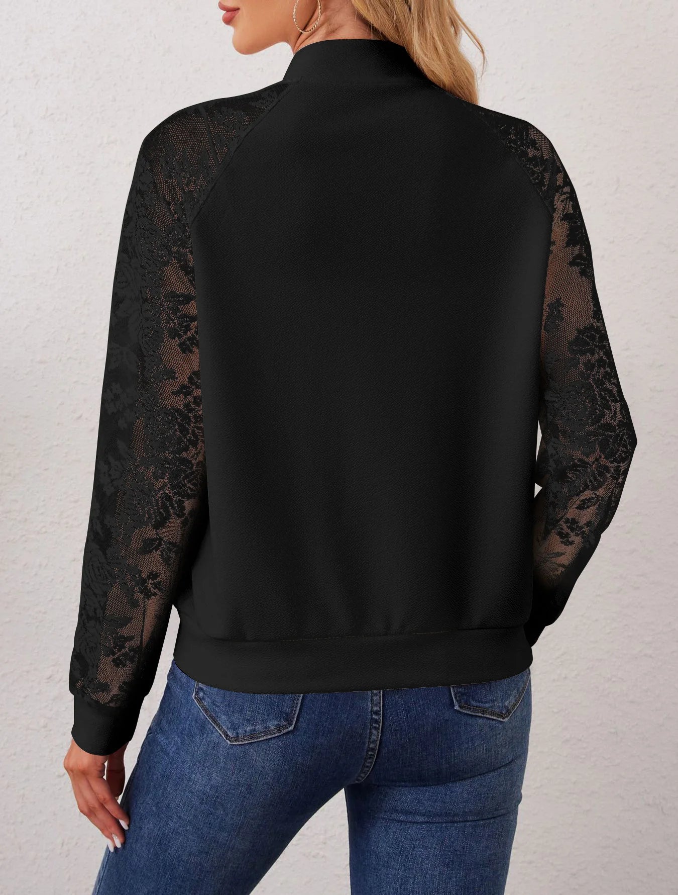 Lace Sleeve Zip Jacket