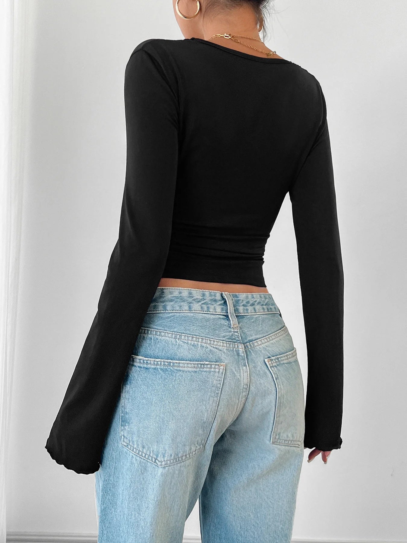 Lace Trim V-Neck Top