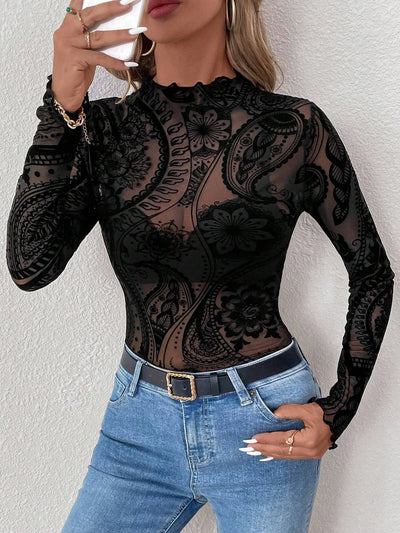 Paisley Mesh Fitted Top