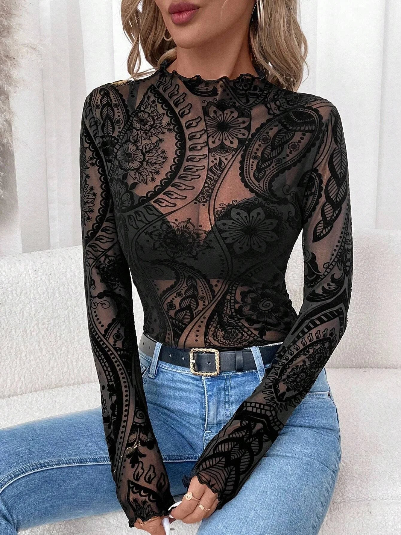 Paisley Mesh Fitted Top