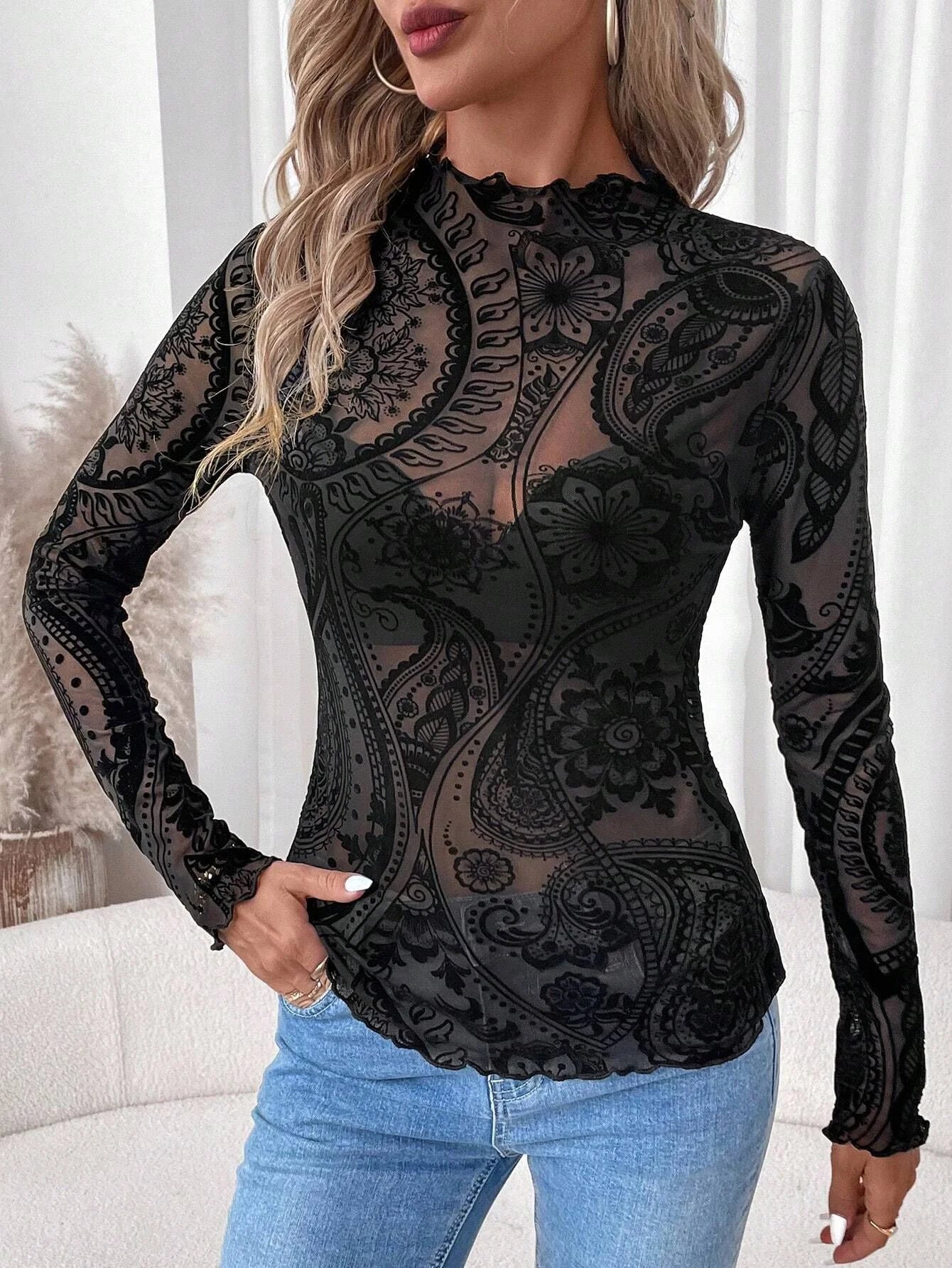 Paisley Mesh Fitted Top
