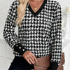 Houndstooth V-Neck Knit Top