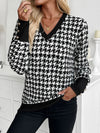 Houndstooth V-Neck Knit Top