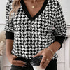 Houndstooth V-Neck Knit Top