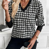 Houndstooth V-Neck Knit Top