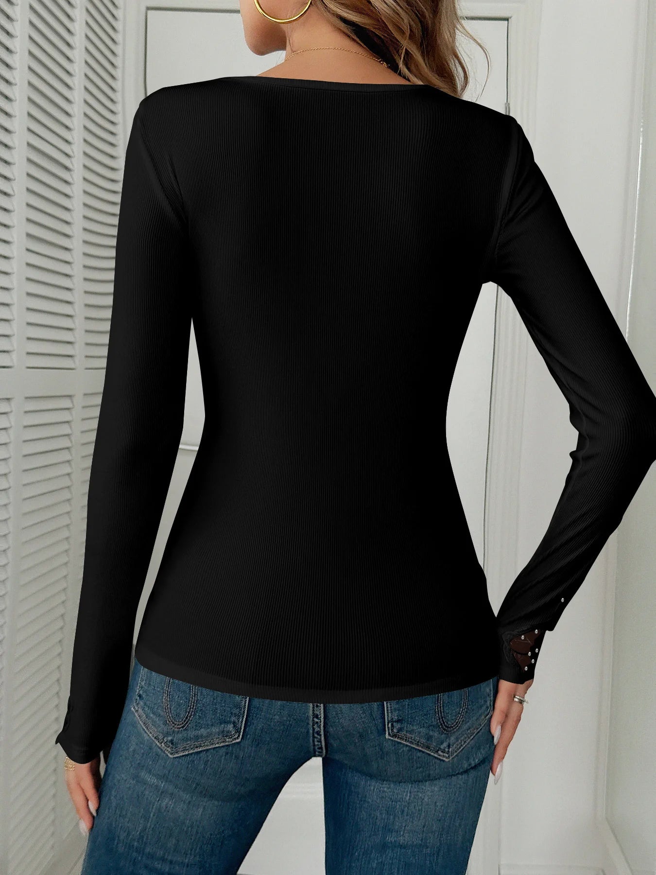 Floral Lace Detail Ribbed Top