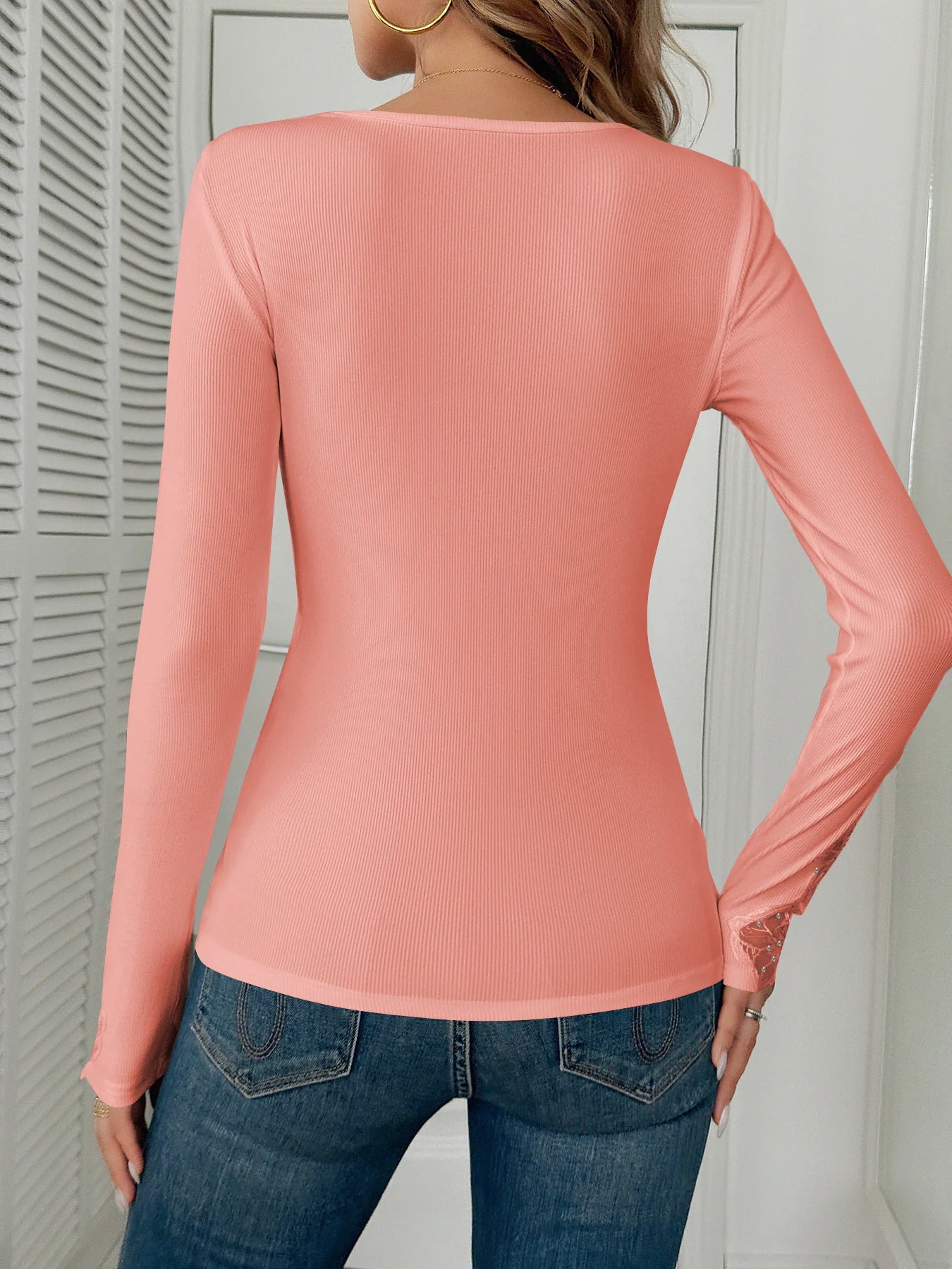 Floral Lace Detail Ribbed Top