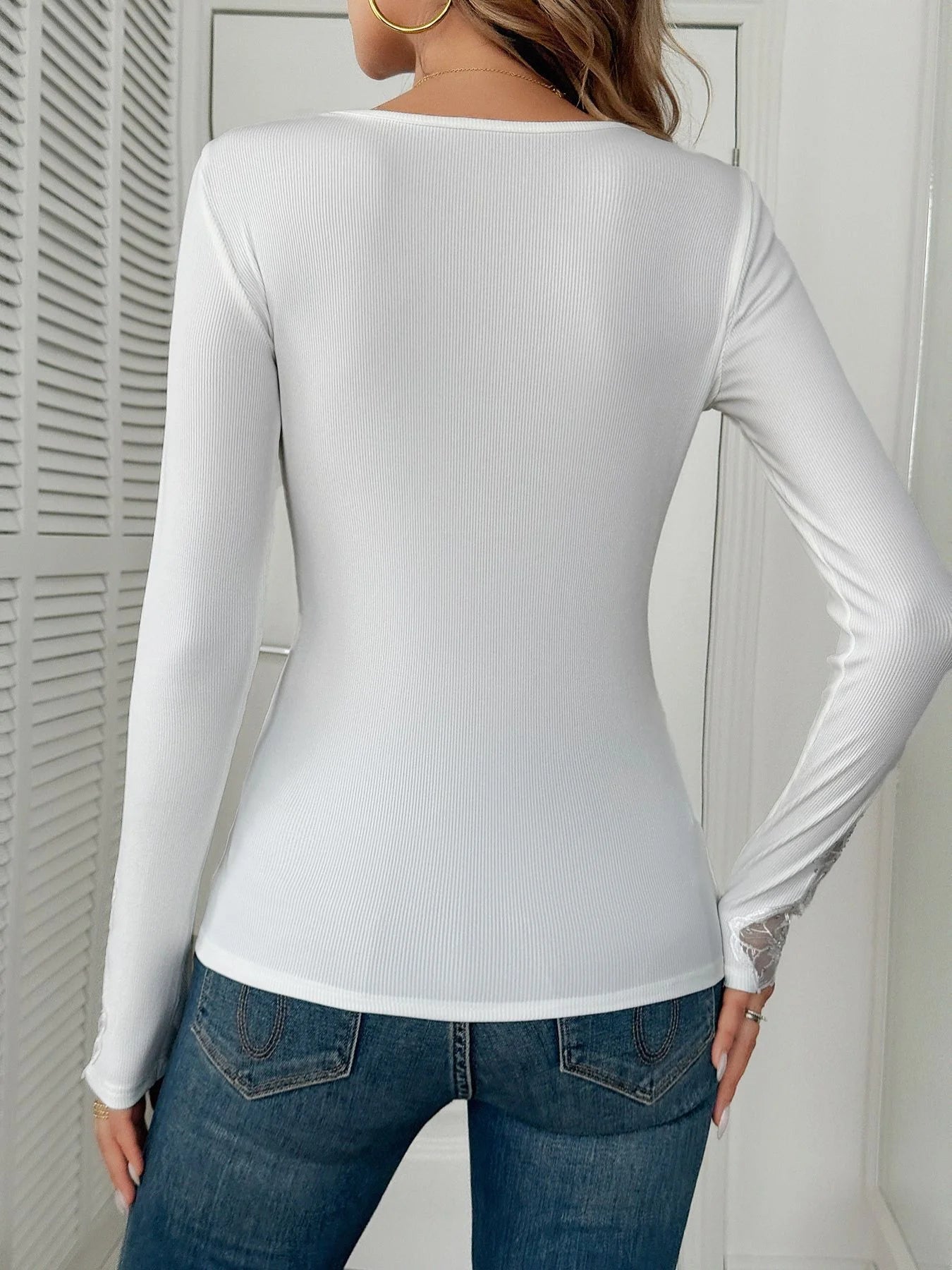 Floral Lace Detail Ribbed Top