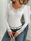 Floral Lace Detail Ribbed Top