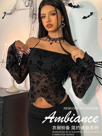 Floral Mesh Off-Shoulder Top