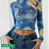 Starry Print Mesh Crop Top