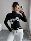 Floral Applique Turtleneck Top