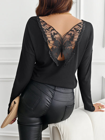 Butterfly Lace Back Ribbed Top