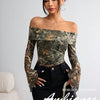 Off-Shoulder Camo Print Top