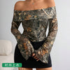 Off-Shoulder Camo Print Top