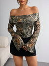 Off-Shoulder Camo Print Top
