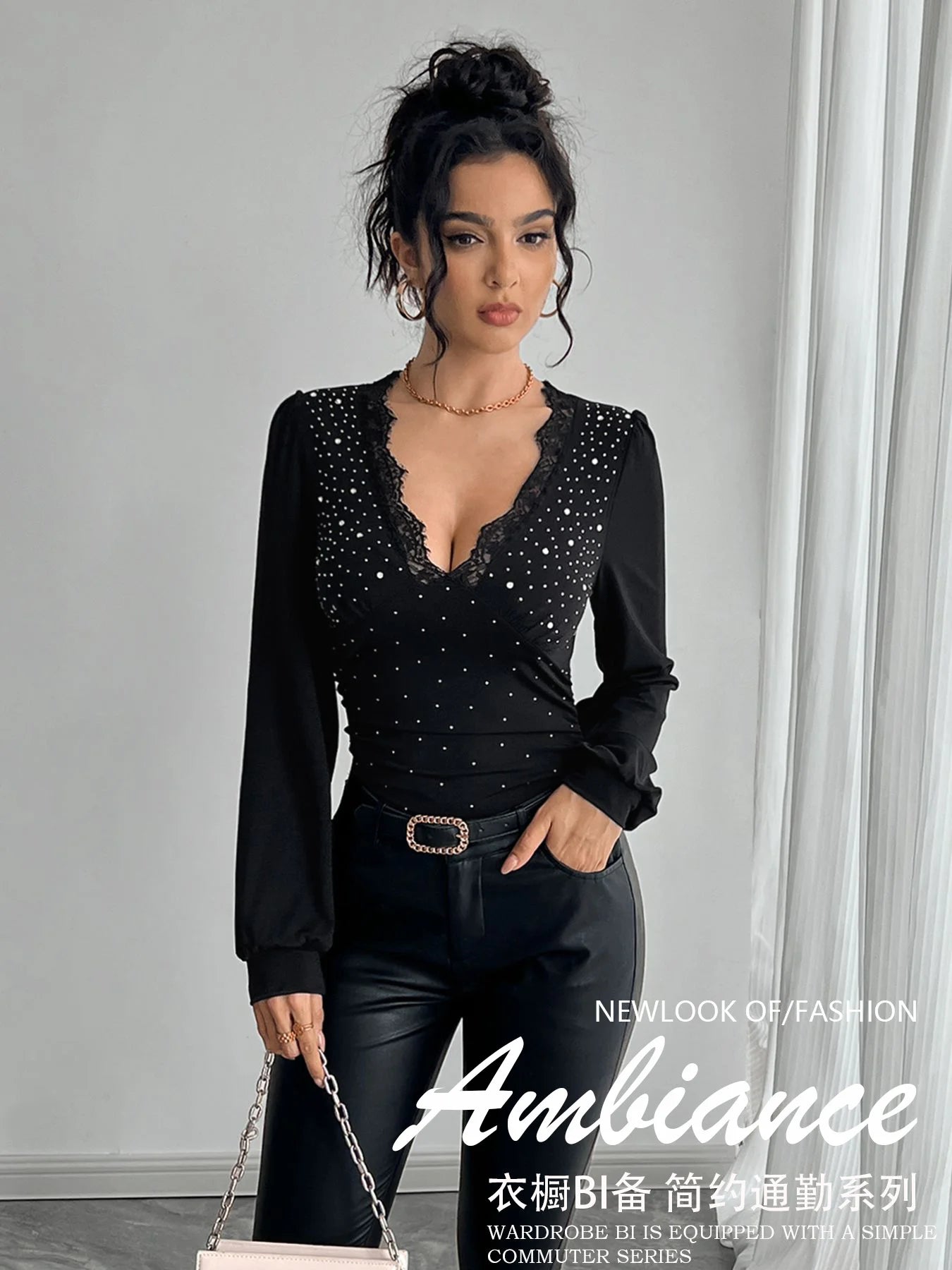 Lace Trim Rhinestone Top