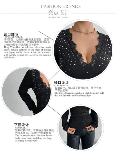 Lace Trim Rhinestone Top