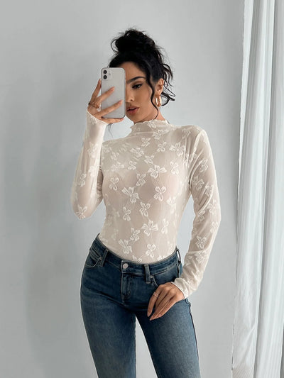 Butterfly Mesh High Neck Top