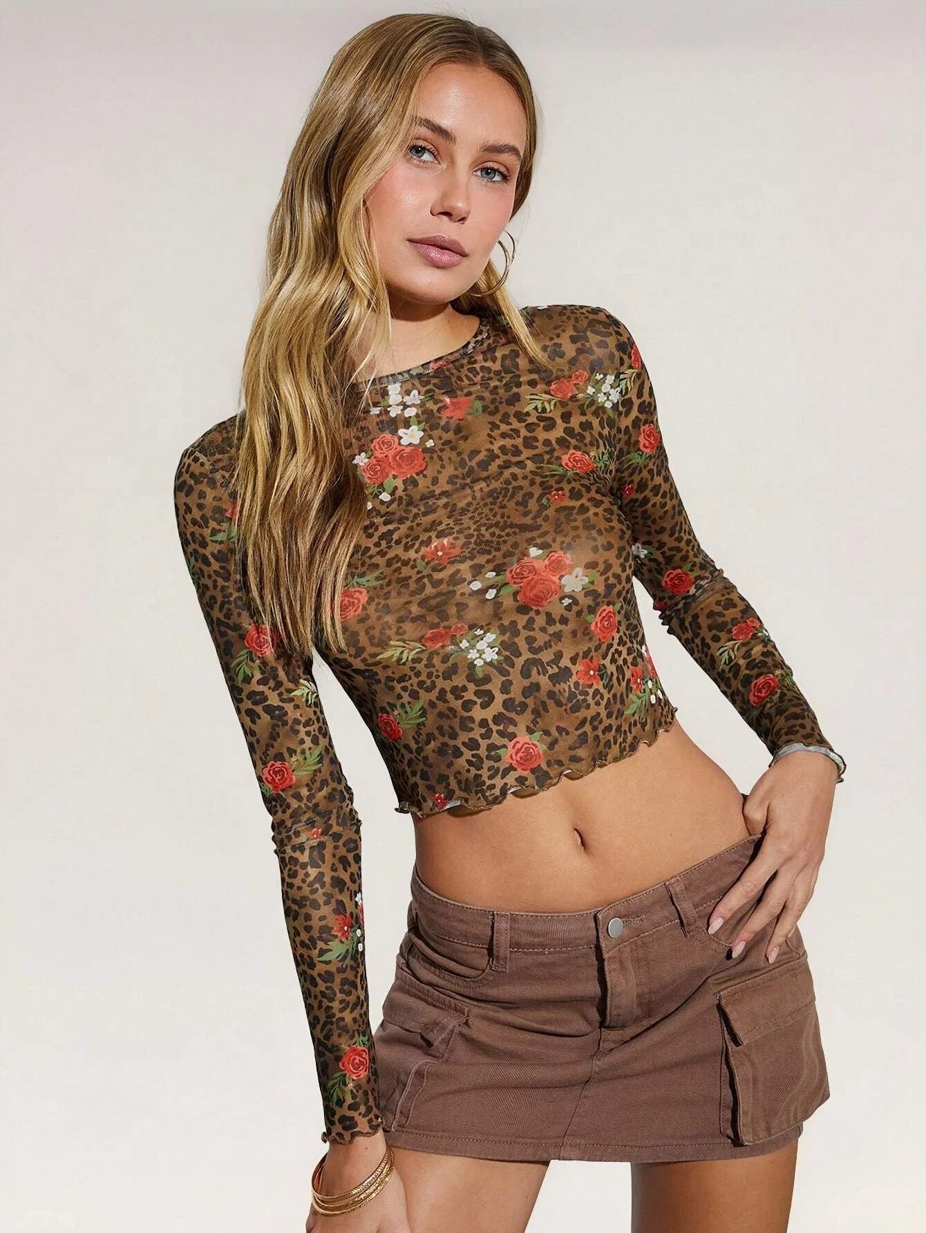 Floral Leopard Mesh Crop Top